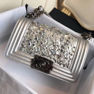 Chanel Small Boy Bag With Crystals 2018 Silver
