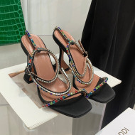 Amina Muaddi Silk Colored Crystal Strap High Heel Sandals 9.5cm Black 2022