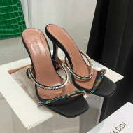 Amina Muaddi Silk Colored Crystal High Heel Slide Sandals 9.5cm Black 2022