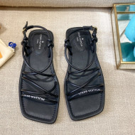 Louis Vuitton Nova Lambskin Strap Flat Sandals Black 2021 