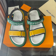 Louis Vuitton Pool Pillow Flat Comfort Sandals with Velcro Straps Green/Yellow 2022
