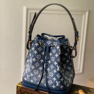 Louis Vuitton Petite Noe Bucket Bag in Faded Denim Jacquard M59606 Navy Blue 2022