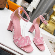 Louis Vuitton Silhouette Monogram Denim and Leather Sandals 8cm Pink 2022