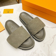 Louis Vuitton Pool Pillow Comfort Monogram Suede Slide Sandals Khaki Grey 2022