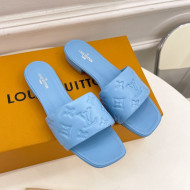 Louis Vuitton Revival Flat Slide Sandals in Monogram Embossed Lambskin Blue 2022 09