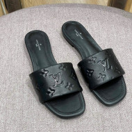 Louis Vuitton Revival Flat Slide Sandals in Monogram Embossed Lambskin Black 2022 