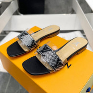Louis Vuitton TPU and LV Crystal Flat Slide Sandals Black 2022