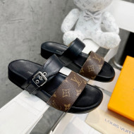 Louis Vuitton Bom Dia Monogram Canvas and Leather Flat Slide Sandals Brown/Black 2022