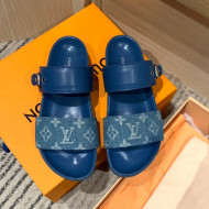 Louis Vuitton Bom Dia Monogram Denim and Leather Flat Slide Sandals Blue 2022
