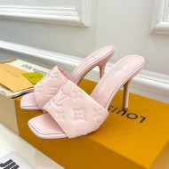 Louis Vuitton Revival High Heel Slide Sandals 9.5cm in Monogram Embossed Lambskin Pale Pink 2022 