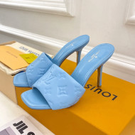Louis Vuitton Revival High Heel Slide Sandals 9.5cm in Monogram Embossed Lambskin Sky Blue 2022 
