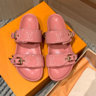 Louis Vuitton Bom Dia Monogram Denim and Leather Flat Slide Sandals Pink 2022