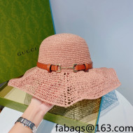 Gucci Straw Wide Brim Straw Hat Pink 2022 71