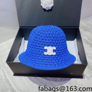 Celine Straw Knit Bucket Hat Blue 2022 040110