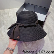Chanel Straw Wide Brim Hat Black 2022 040113