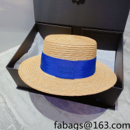 Prada Straw Wide Brim Hat Beige/Blue 2022 040119