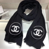 Chanel CC Cashmere Silk Scarf 100x200cm Black