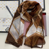 Gucci Belt Chain Print Silk Scarf 105x170cm Brown 2020