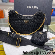 Prada Re-Edition 2005 Raffia Shoulder Bag 1BH204 Black 2021  