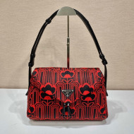 Prada Jacquard Knit and Leather Signaux bag 1BC165 Black/Red 2021