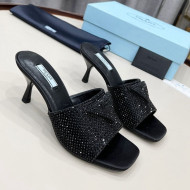 Prada Crystal Heel Slide Sandals 6cm Black 2022 74