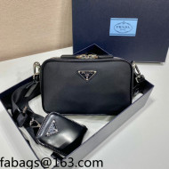 Prada Men's Brique Re-Nylon and Leather Shoulder Bag 2VH070 Black 2022