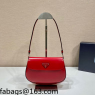 Prada Cleo Brushed Leather Shoulder Bag with Flap 1BD311 Scarlet Red 2022