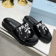 Prada Sequins Flat Slide Sandals Black 2022 032387