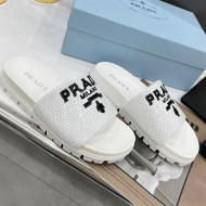 Prada Sequins Flat Slide Sandals White 2022 032388