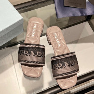 Prada Fabric Flat Slide Sandals Khaki/Black 2022 032392