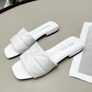 Prada Calf Leather Flat Slide Sandals White 2022 032375
