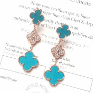 VanCleef&Arpels Magic Alhambra Three Clovers Earrings Turquoise/Rosy Gold 2018