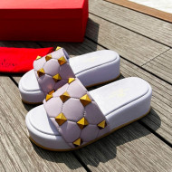 Valentino Rockstud Lambskin Platform Slide Sandals Purple 2022 0323123