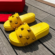 Valentino Rockstud Lambskin Platform Slide Sandals Yellow 2022 0323125