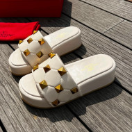 Valentino Rockstud Lambskin Platform Slide Sandals White 2022 0323126