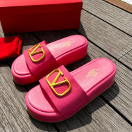 Valentino VLogo Lambskin Platform Slide Sandals Pink 2022 0323137