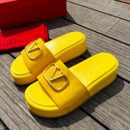 Valentino VLogo Lambskin Platform Slide Sandals Yellow 2022 0323139
