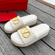 Valentino VLogo Lambskin Platform Slide Sandals White 2022 0323140