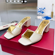 Valentino One Stud Patent Leather Medium Heel Slide Sandals 6cm White 2022