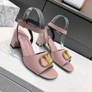 Valentino VLogo Grained Calfskin Heel Sandals 5cm Pink 2022 032659