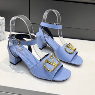 Valentino VLogo Grained Calfskin Heel Sandals 5cm Blue 2022 032663
