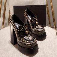 Versace Intrico Print Calfskin High Heel Platform Loafers Pumps 15.5cm 2022 