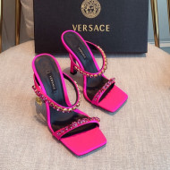 Versace Silk Crystal Slide Sandals 11cm Hot Pink 2022 031920