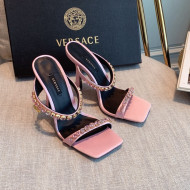 Versace Silk Crystal Slide Sandals 11cm Light Pink 2022 031924