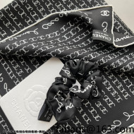 Chanel Silk Sqaure Scarf and Hair Ring Set Black 2022 17