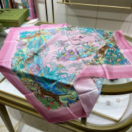 Gucci Tiger Flower Silk Square Scarf 90x90cm Pink 2022 033033