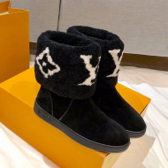 Louis Vuitton Snowdrop Shearling and Suede Flat Ankle Boots Black 2021 