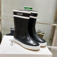 Celine Shiny Leather Rain Boots Black 2021 120447