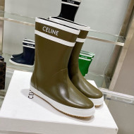 Celine Shiny Leather Rain Boots Khaki Green 2021 120448