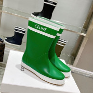 Celine Shiny Leather Rain Boots Grass Green 2021 120449